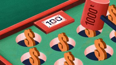 'Whack a mole' game with dollar signs popping out